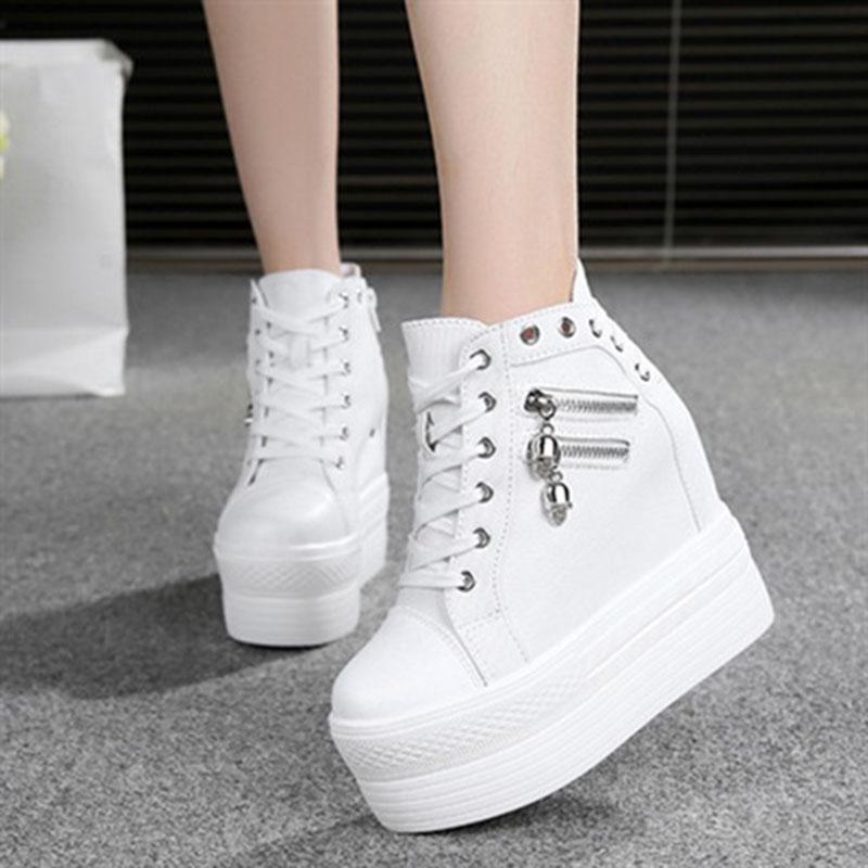 Women's  Canvas Shoes Wedges Heel Thick Bottom Increased Casual Shoes High-heeled Platform Lace Up Wedge Sneakers