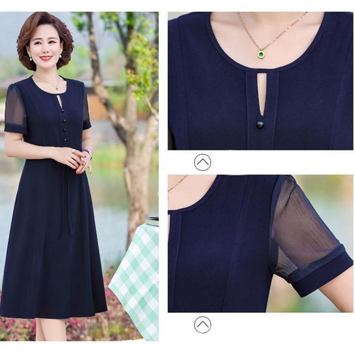 Mid-length L-XXXXXL Women's Summer Dress Chiffon Veil  Round Neck Short Sleeve Solid Color Daily Wear