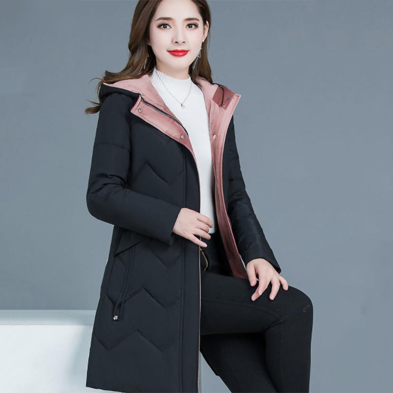 Women's Winter Korean Style Loose Quilted Jacket Women's Warm Stand-collar Down Jacket Solid Color Mid-length Down Jacket Quilted Jacket