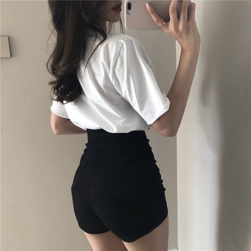 WTEMPO Sexy Black High Waist Denim Shorts Women Loose Spring and Summer Wide Leg A-line Thin Casual Shorts