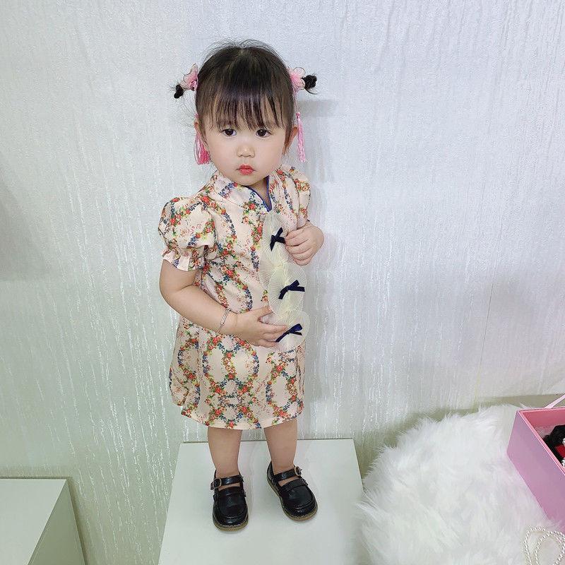 Girls Cheongsam Summer Girl Baby Puff Sleeve Dress Western Style Little Girl Dress