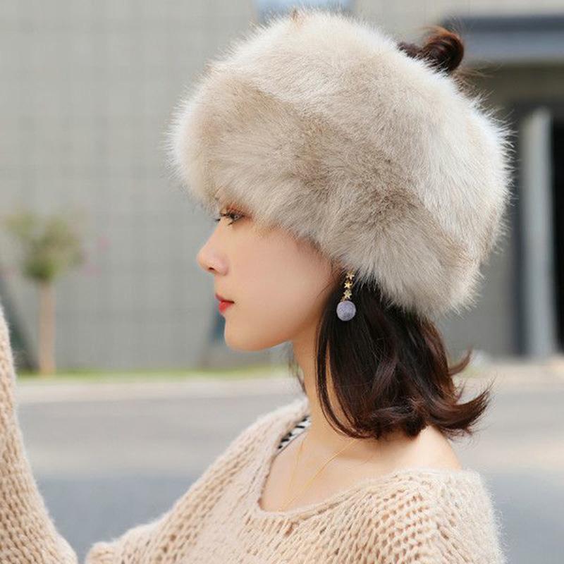 Women's Autumn and Winter Imitation Fox Fur Beanie Hat Thick Fur Hollow Top Hat Warm Hat Fur Hat Ring No Top Solid Fluffy Fur Ponytail Hat