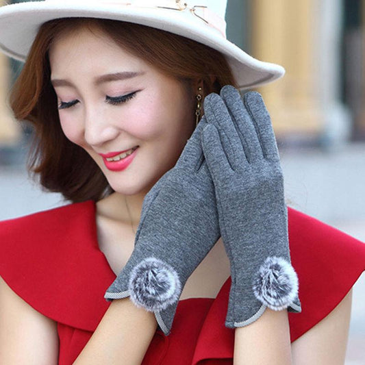 Trend fashion gloves Plush Cotton gloves Windproof gloves Winter Warm gloves Leather gloves Woman