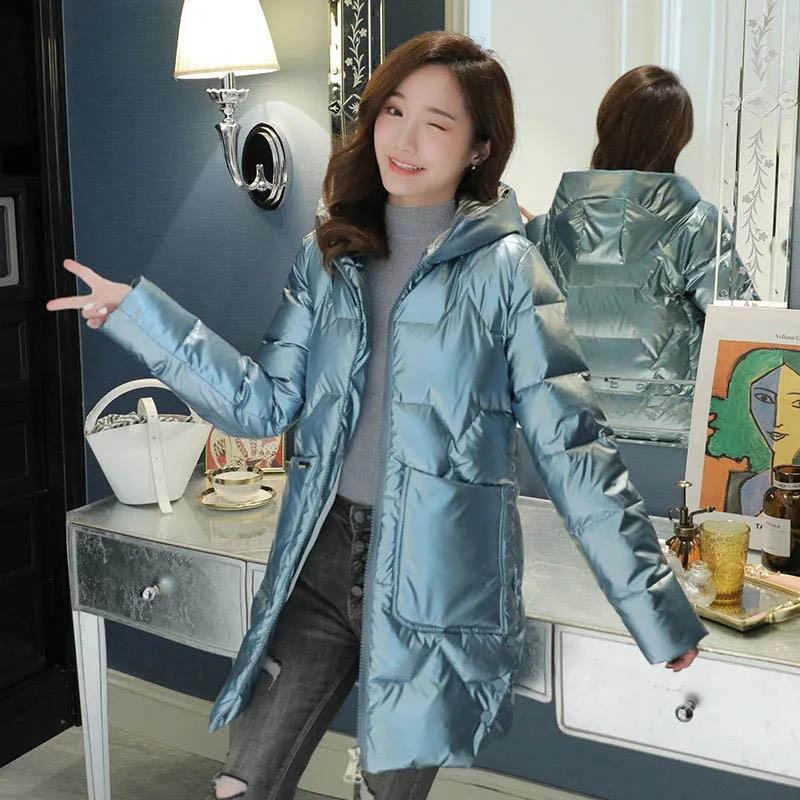 Disposable Glossy Down Padded Jacket Women's Mid-length Korean Slim Padded Jacket Jacket