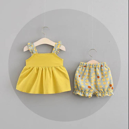 0-1-2-3-4 Years Old Female Baby Pure Cotton Sling Shorts Suit Baby Summer Baby 2-piece Set New