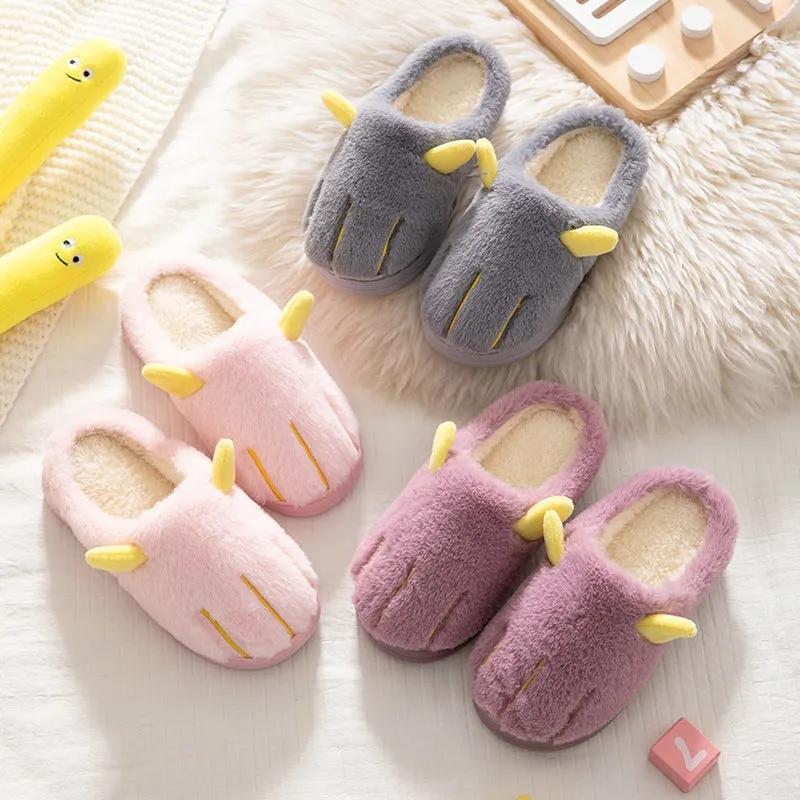 Cotton Slippers Boys and Girls Kids Cotton Slippers Non-slip Flat Shoes Big Children's Slippers Winter