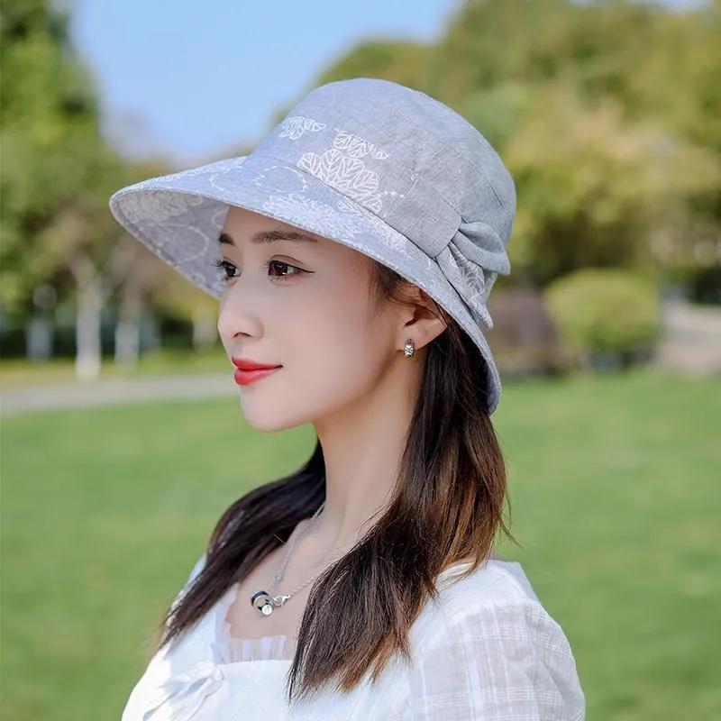 Women's Cotton Bucket Hat Rose Flower Bow Sunscreen Sun Hat Spring Adjustable Hat Breathable Vintage Fisherman Hat Basin Hat