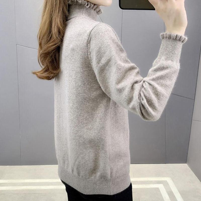 Sweater Autumn/winter Ruffled Half Turtleneck Sweater with Fungus Collar, Women's Bottoming Shirt, Foreign Style