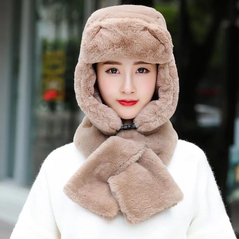 Women's Hat Winter Korean Version Plus Velvet Cold Proof Hat Winter Cycling Ear Protection Thick Windproof Warm Cute Hat Solid Long Ear Cap Fedoras