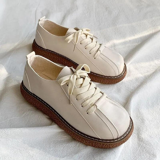 Women's Literary White Shoes Single Shoes Spring and Autumn Retro Students Thick-soled Women's Shoes Big Head Small Leather Shoes