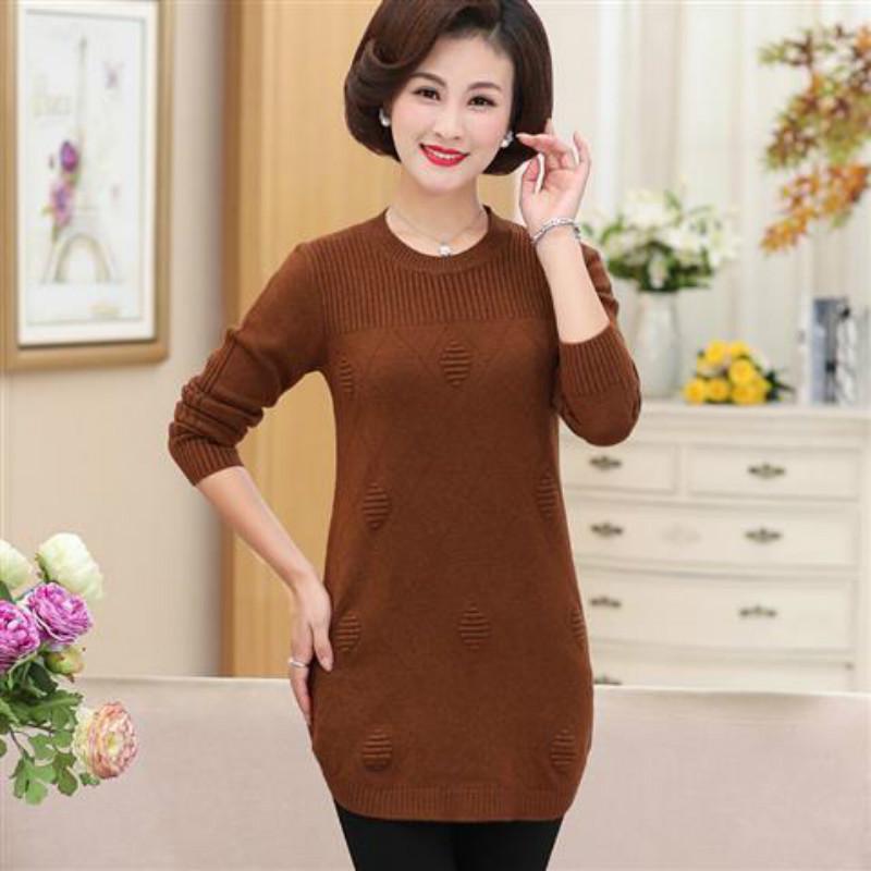 Pofulove Solid Color Large Size Medium Sweater Mom Elegant Fashion Casual Sweater Sweater Mom