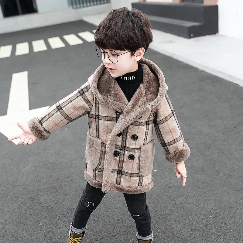 Children's Clothing Boys Woolen Coat Autumn Winter Foreign Style Baby Plus Velvet Outerwear Trend Windbreaker Small Children Winter Thickening Coat