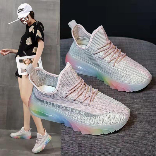 Women's Rainbow Jelly Soft Bottom Mesh Shoes Summer Mesh Breathable Sports Leisure Running Shoes Jogging Fitness Shoes