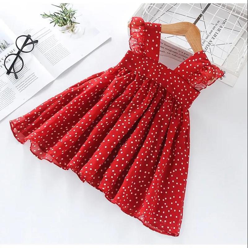 Girls Dress Summer Children Chiffon Polka Dot Princess Dress Baby Girl Western Style Dress Little Girl