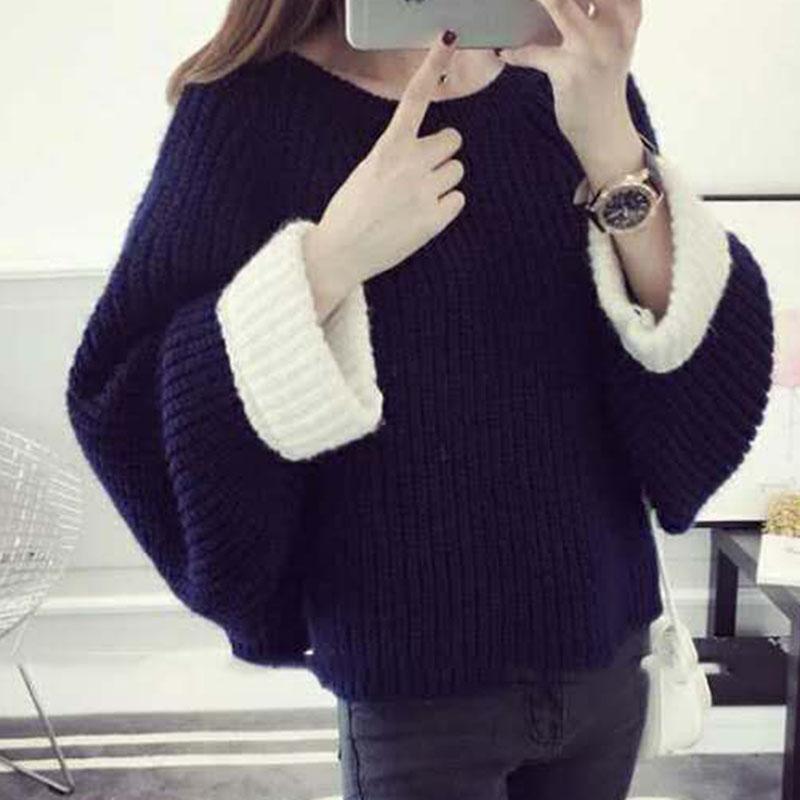 Autumn and Winter Short Casual Sweater Pullover Loose Casual Top Round Neck Long Sleeve Women's Sweater