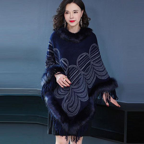 Autumn Winter Imitation Fox Fur Cloak Shawl Batwing coat Women's Faux Fur Coat Plus Size Tassel  Sweater Coat Mid-length