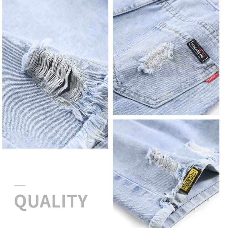 High-waisted Denim Shorts Women's Summer Loose A-line Ripped Pants Quarters Plus Size Wide-leg Pants Thin Section