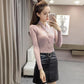 Autumn and Winter Hanging Neck Casual Sweater Retro Scottish Style Top V-neck Thin Women's Bottoming Shirt