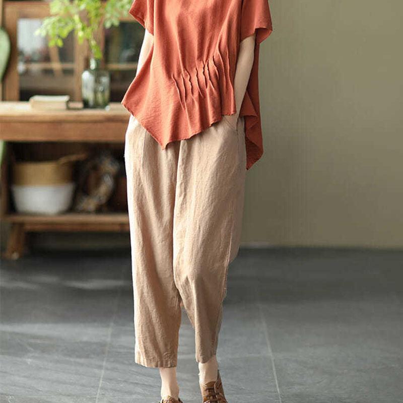 WTEMPO Thin Cotton and Linen Women's Pants Bloomers Plus Size Retro Cropped Trousers Loose Casual All-match Harem Pants