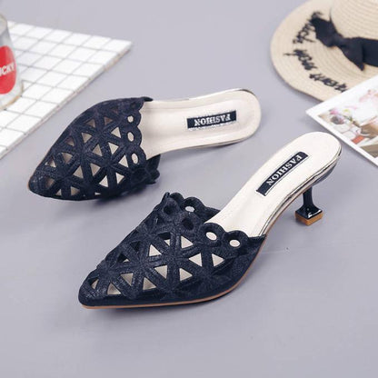 Slippers female 2019 summer fashion wild pointed high-heeled sandals and slippers