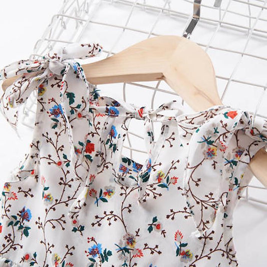 Summer Toddler Baby Kids Girls Sleeveless Ribbons Bow Floral Dress Princess Dresses Girls Clothing Kids Casual Dresses