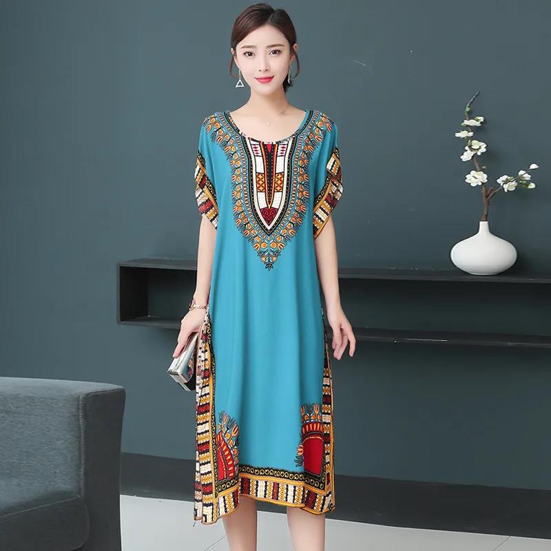 Cotton Silk Dress Long Casual Home Furnishing Ethnic Style Printing Add Fertilizer To Increase