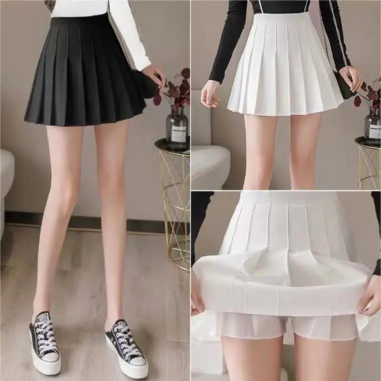 Spring and Summer Fresh Style High-waisted Ladies Anti-glare Pleated Skirt A-line Short Skirt Skirt All-match Solid Color Skirt