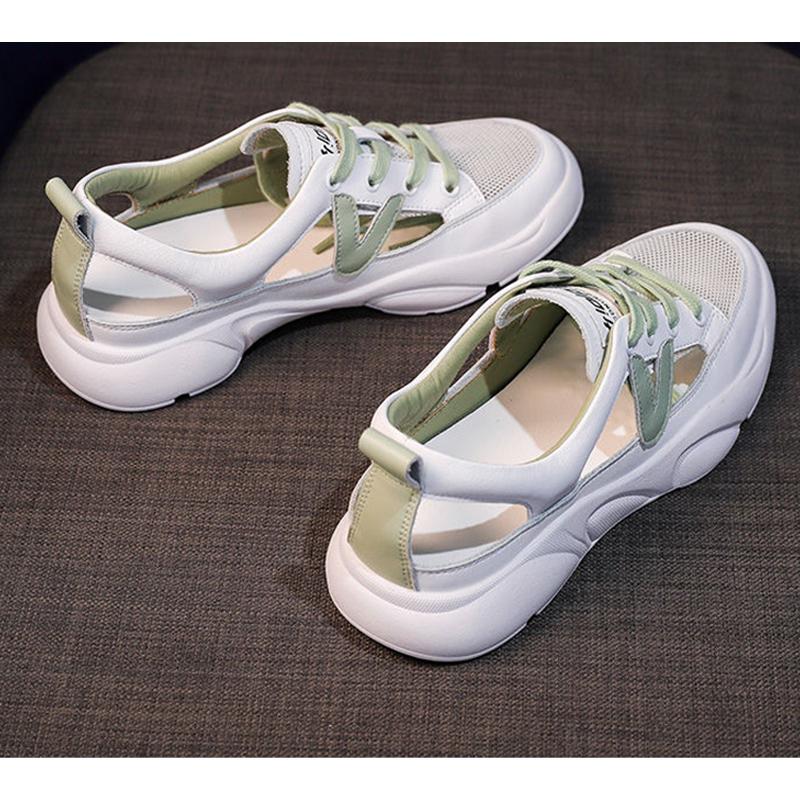 Small White Shoes Hollow Contrast Color Women's Casual Toe Sports Sandals Flat High Shoes