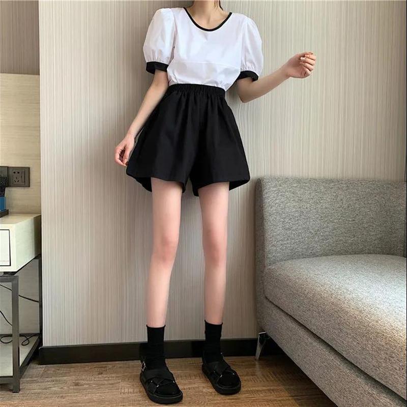 High-waisted Thinner A-line Wide-leg Casual Shorts Women's Elastic Waist Loose Shorts Large Size Women's Adjustable Waist Shorts