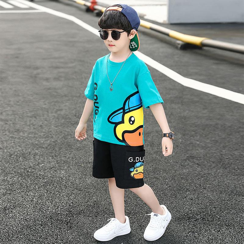 Cotton Children's Clothing Boys Summer Boys Short-sleeved Middle-aged Children's Summer Clothes Korean Version of The Trend of Two-piece Children