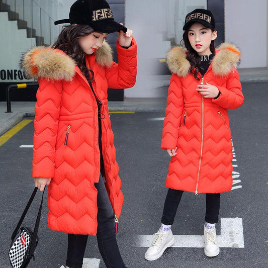 Girls Down Jacket Thickening Velvet Fashion Pike Clothing Long Hooded Kids Winter Parkas