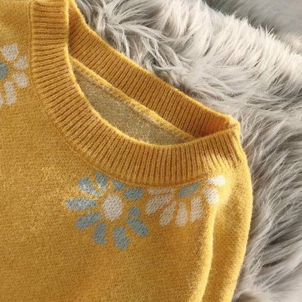 Pofulove Autumn and Winter Loose Flower Jacquard Sweater Women's Pullover Round Neck Sweater