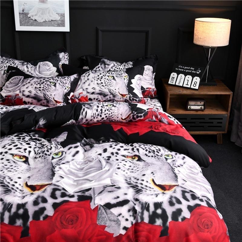 WTEMPO 2019 New Leopard&Rose Duvet Cover Set Queen Size 2/3pcs Bedding Set Comfortable Duvet Cover (