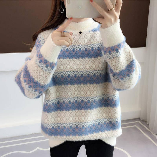 2019 Winter Fashion Thickened Warm Turtleneck Mohair Female Sweater Lantern Sleeve Casual Pullover