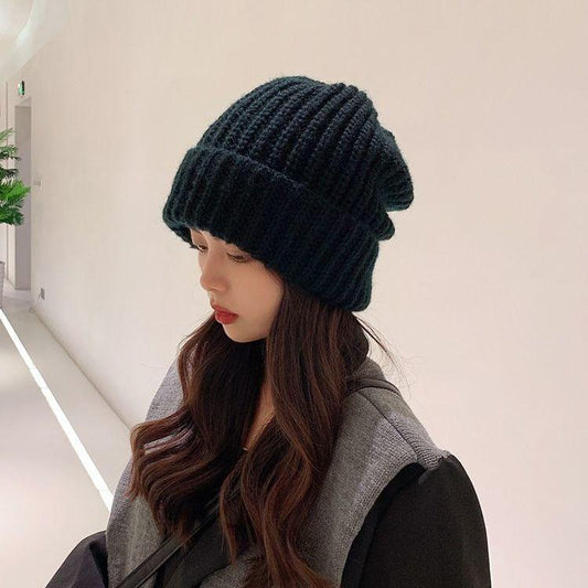 Woolen Hat Women's Autumn and Winter All-match Japanese Beige Big Head Circumference Winter Cold and Warm Protection Ears Knitted Hat