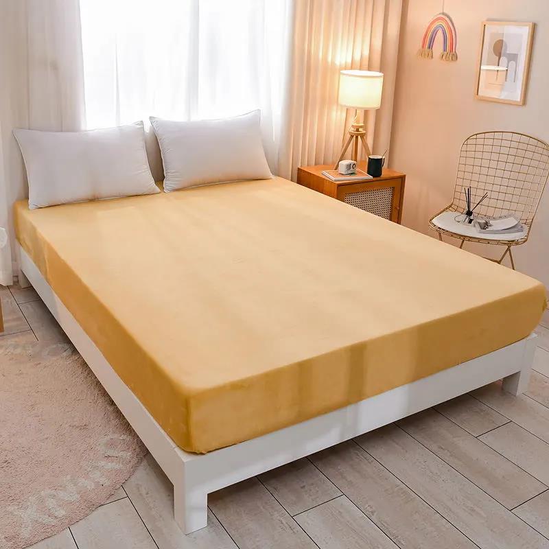 One Piece Plush Bed Sheet Thick Warm Mattress Cover Quilted Non-slip Protective Cover Fully Enclosed Detachable Mattress Cover