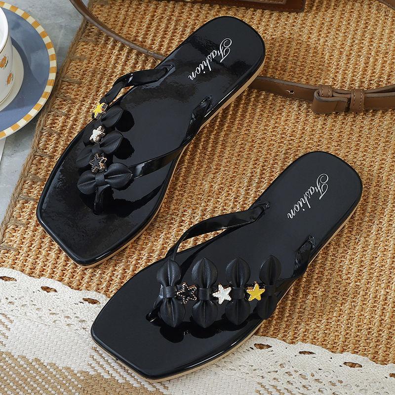 Square Head Flip-flops Girls Summer New Daily Wear Non-slip Seaside Beach Shoes Elegant Women's Flip Flops