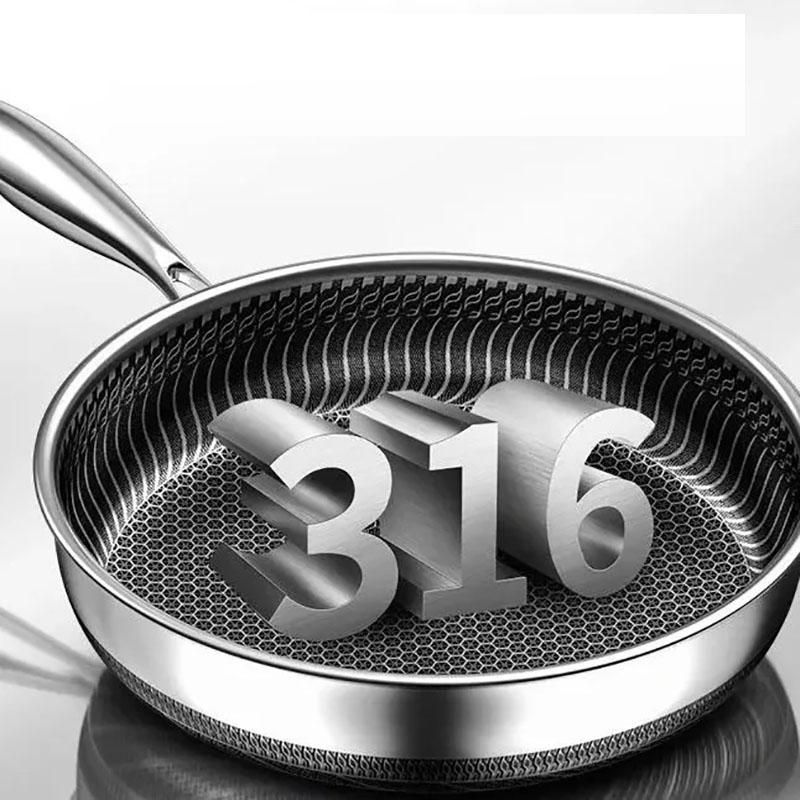 316 Stainless Steel Frying Pan 24-30cm Uncoated No Oily Smoke Non-stick Pancake Pan Household Cooking Pan