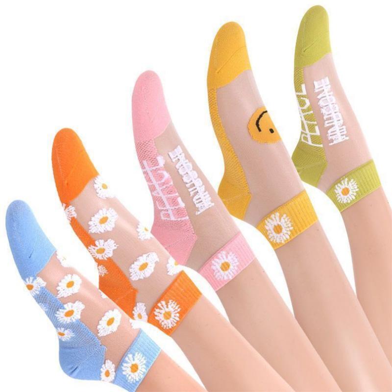 Daisy 5 Pairs of Socks Women's Socks Summer Shallow Mouth Low-top Thin Glass Stockings Summer Transparent Crystal Socks Ins Tide