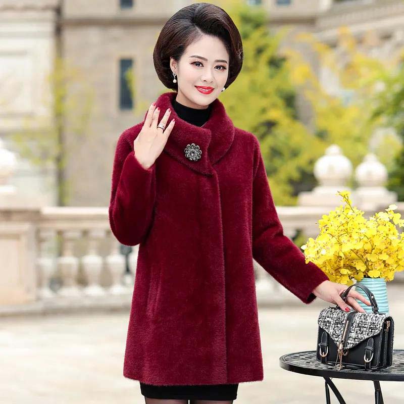 Imitation Mink Velvet Coat Female Middle-aged Mother Autumn and Winter Noble and Thick Mid-length Coat