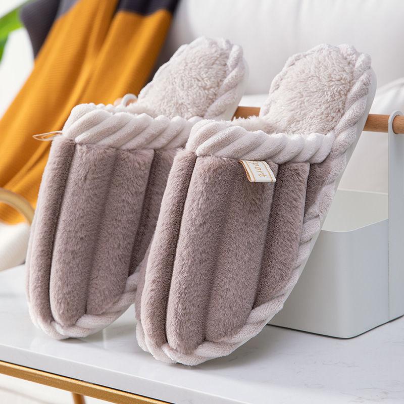 Cotton Slippers Women Thick Bottom Skin-friendly Comfortable Home Silent Floor Slippers Couple Plush Cotton Slippers Men Winter