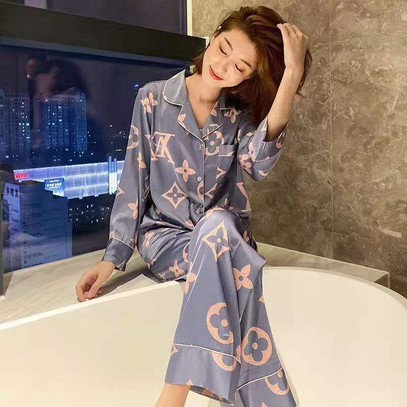 Autumn Simulation Silk Long-sleeved Trousers Pajamas Plus Size Autumn Casual Fashion Home Wear