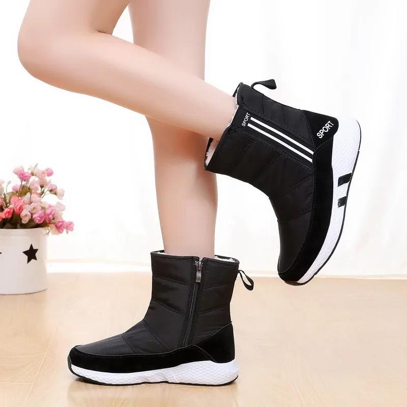 Women's Large Size Snow Boots Winter Waterproof Solid Color Boots Anti-skid Wear-resistant Flat Cotton Boots