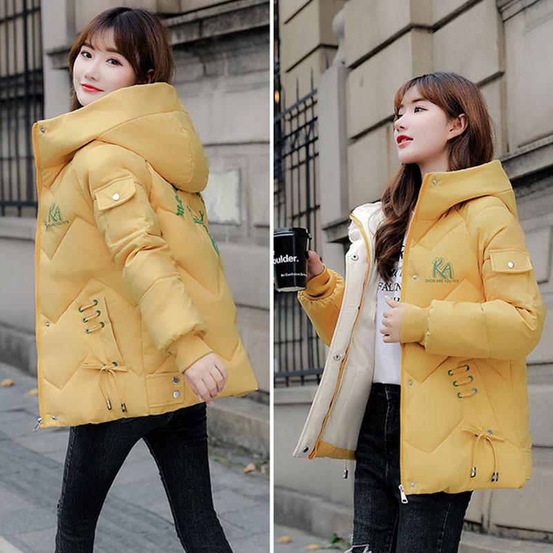 Down Padded Jacket Korean Winter Thickening Women's Short Slim Printed Hooded Plus Size Padded Warm Jacket