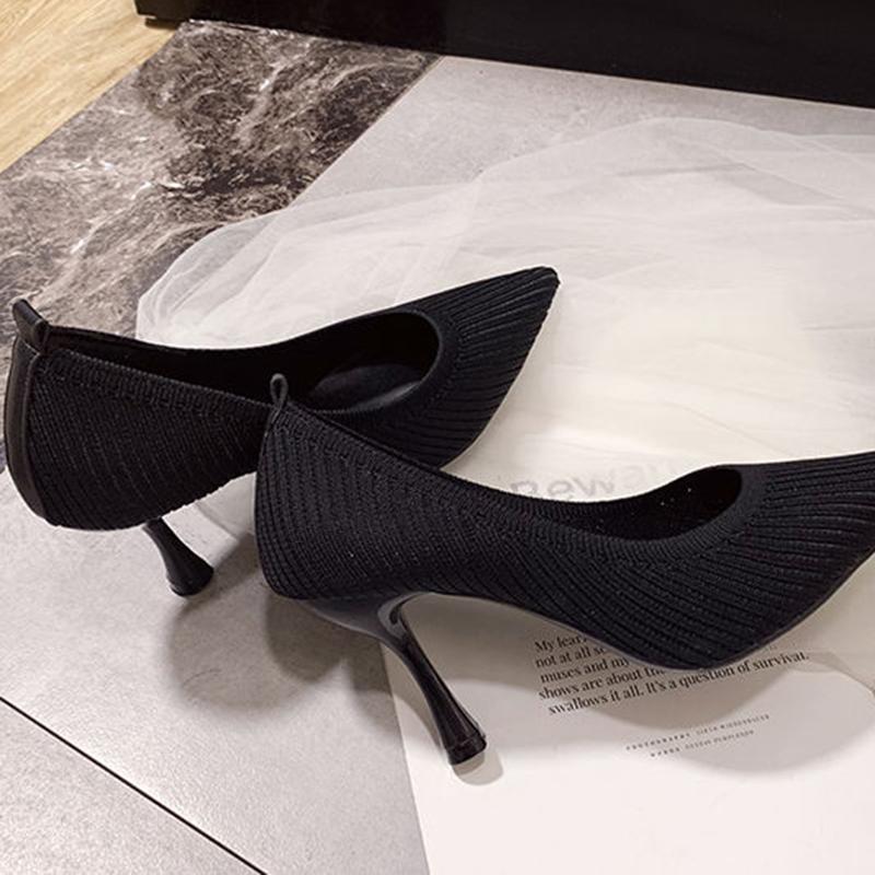 Flying Woven Single Shoes Women Spring and Autumn Pointed Toe Breathable High Heels All-match Nude High Heels Stiletto Shoes