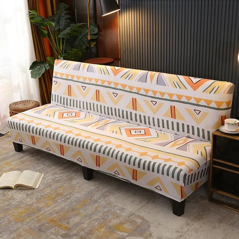 Printed Bed Sofa Cover Slipcovers Anti-slip Armless Seat Case S M Size