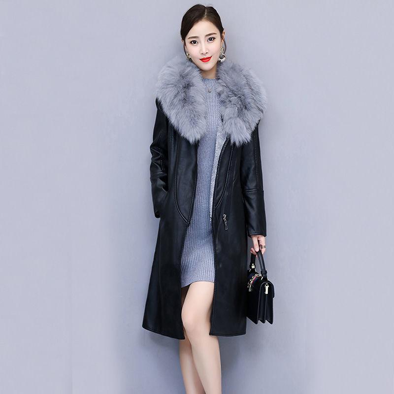 Large size Leather coat Winter Woman's Leather clothing Luxurious Long sleeve Leather jacket Wild