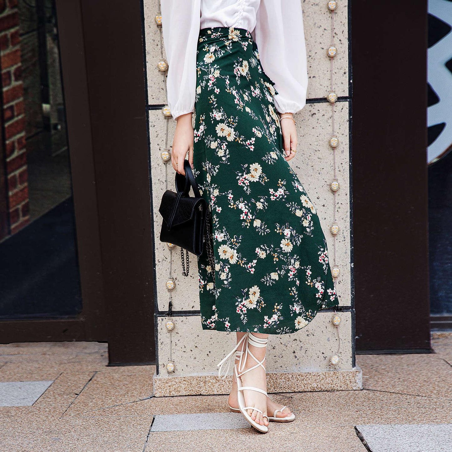 Long Floral Chiffon Casual Skirt One-piece Skirt Women Summer Chiffon Wrap Skirt Long Beach Skirt