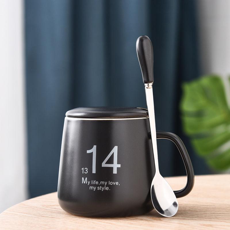 Ceramic Cup Male Mug with Lid Spoon Creative Couple Water Cup Female Pair Simple Coffee Cup Milk Cup Tea Cup