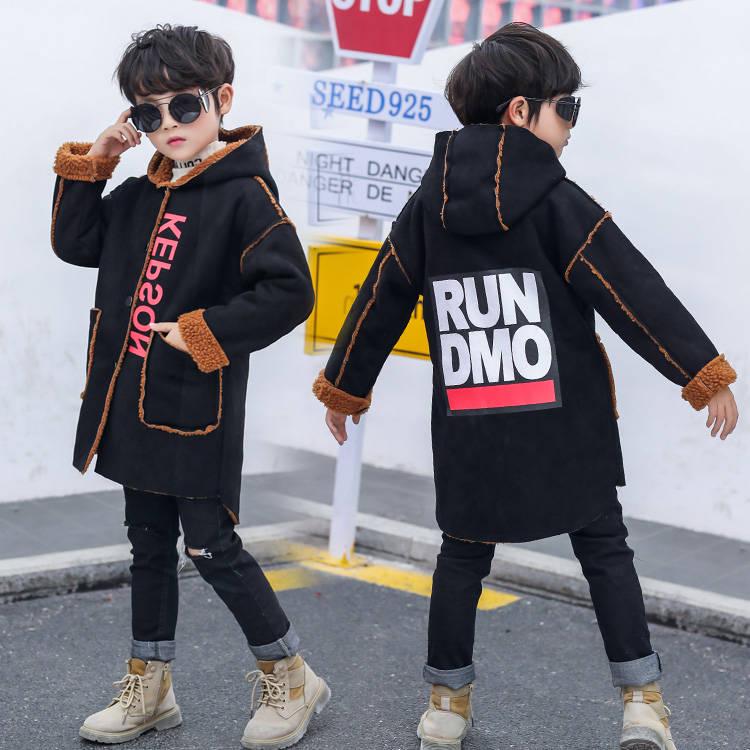 Boy's Coat Autumn and Winter Thickened Children's Woolen Coat Plus Velvet Thick Windbreaker